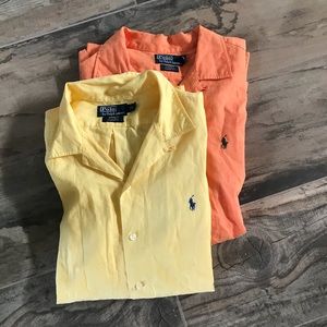 2 linen button down Polo shirt-yellow and orange